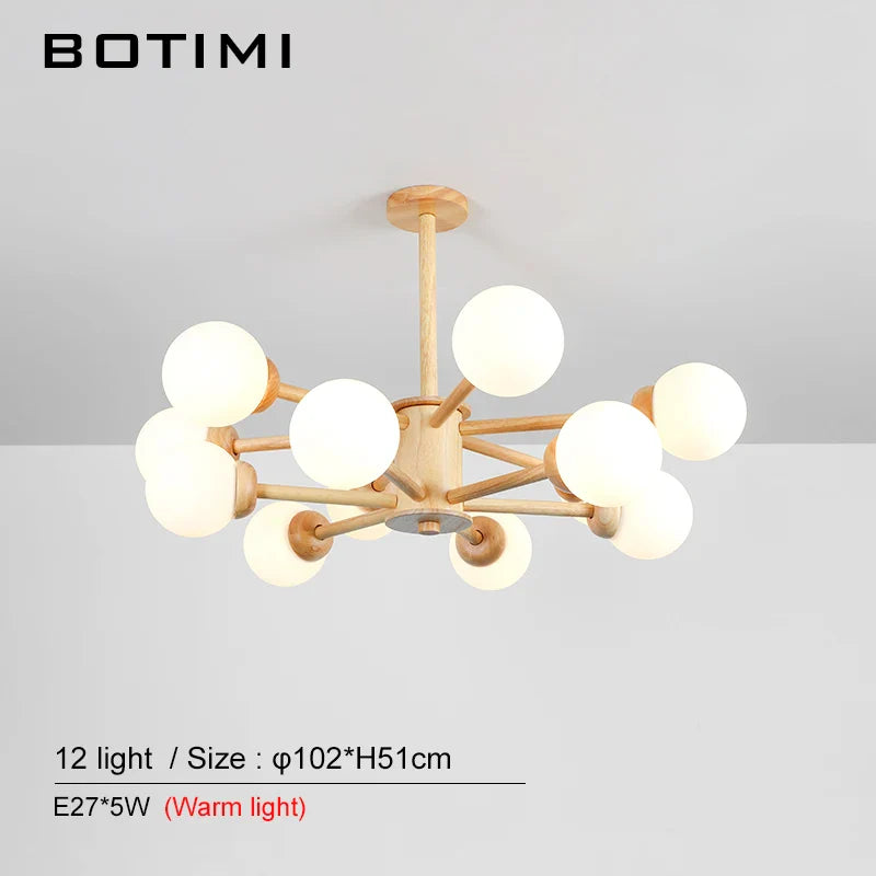 Lustre en Bois et Verre LED pour Salle à Manger et Hall