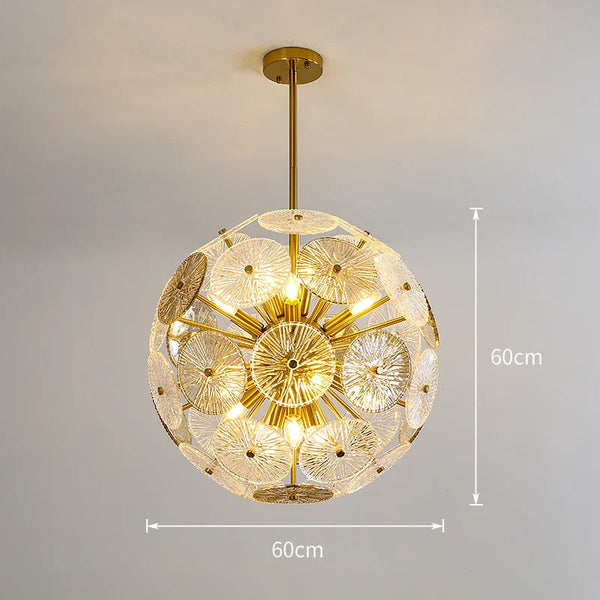 Lustre en verre rond Deyidn Luxe Or pour Villa - Salle à Manger et Chambre