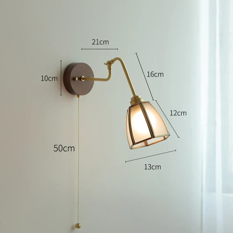 Applique murale rétro avec chaîne et base en bois