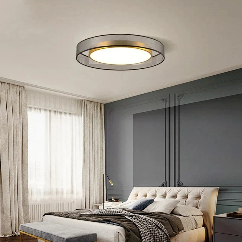 Plafonnier LED rond design et élégant avec lanternes Jianmei hall en tissu de cuivre