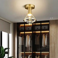 Plafonnier de luxe en cuivre avec luminaire en cristal haut de gamme