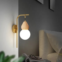 JMZM - Nouveau Style Chinois Gourde Rondin Applique Chêne Naturel Texture Abat-jour Chambre Cuivre Salon TV Fond Applique