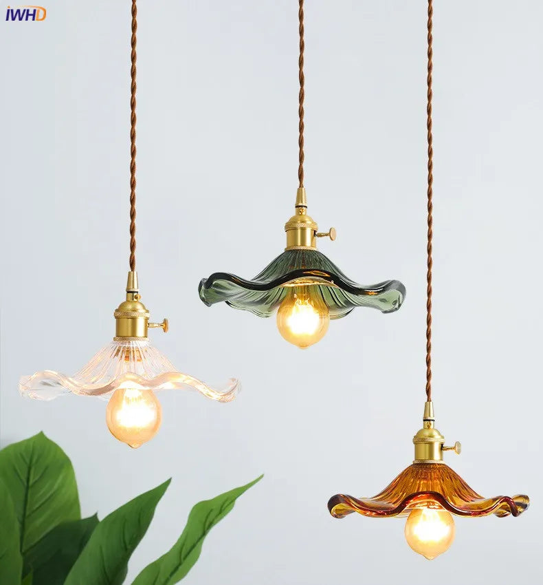 Suspension Nordique LED en Verre Fleurs