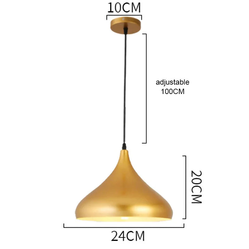 Suspension LED nordique rétro E27 - Lustre en fer forgé couleur or - Intérieur maison, salon, cuisine