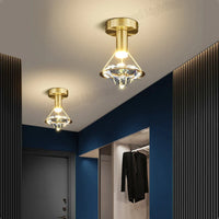 Plafonnier de luxe en cuivre avec luminaire en cristal haut de gamme