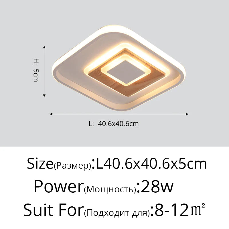 Plafond moderne en bois véritable avec éclairage LED rond