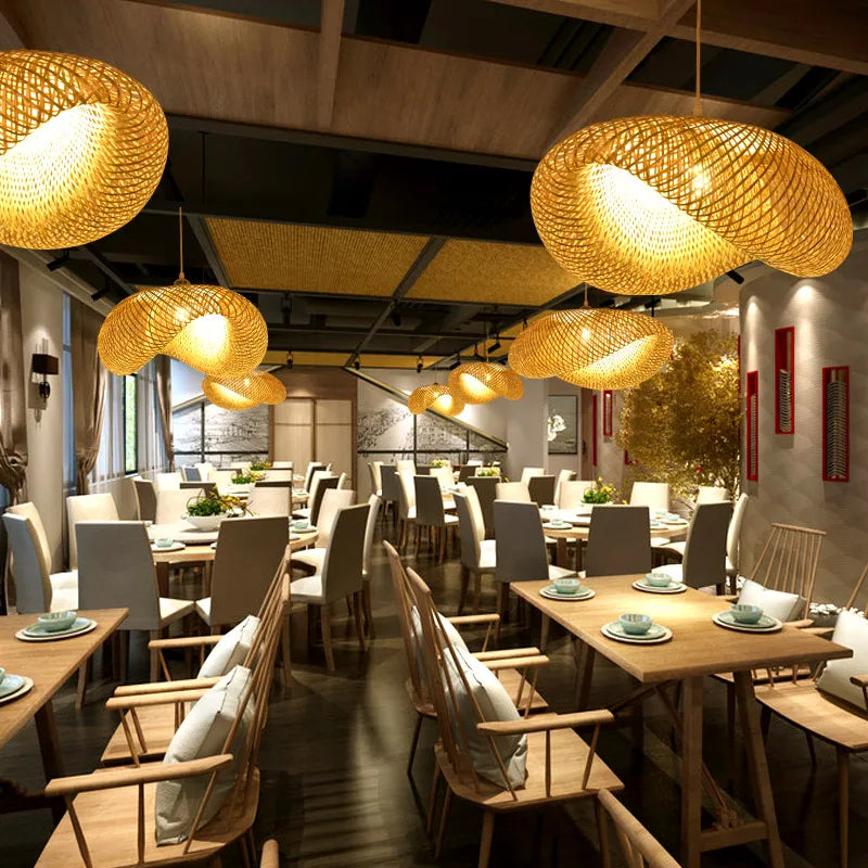 Suspension vintage en bambou et rotin fait main - Style Japonais