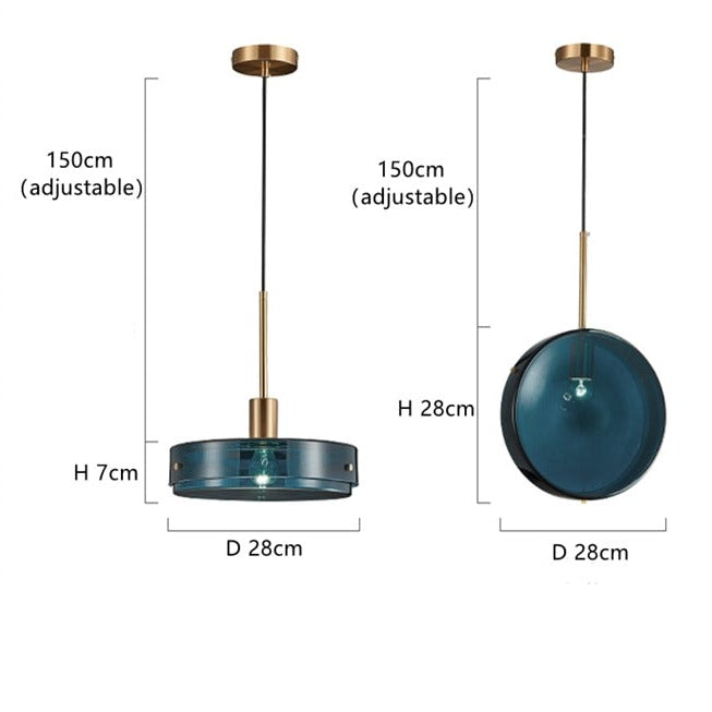 Suspension Harpais en verre bleu.