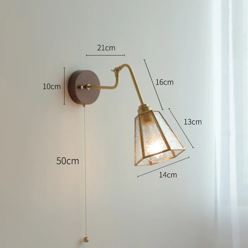 Applique murale rétro avec chaîne et base en bois