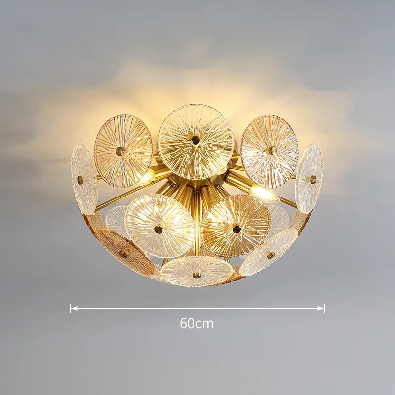 Lustre en verre rond Deyidn Luxe Or pour Villa - Salle à Manger et Chambre