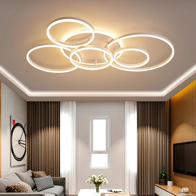 Lustre Noir Moderne avec Éclairage Variable