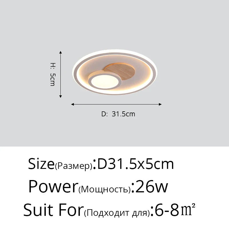 Plafonnier rond moderne en bois véritable avec LEDs décoratives - Éclat Naturel