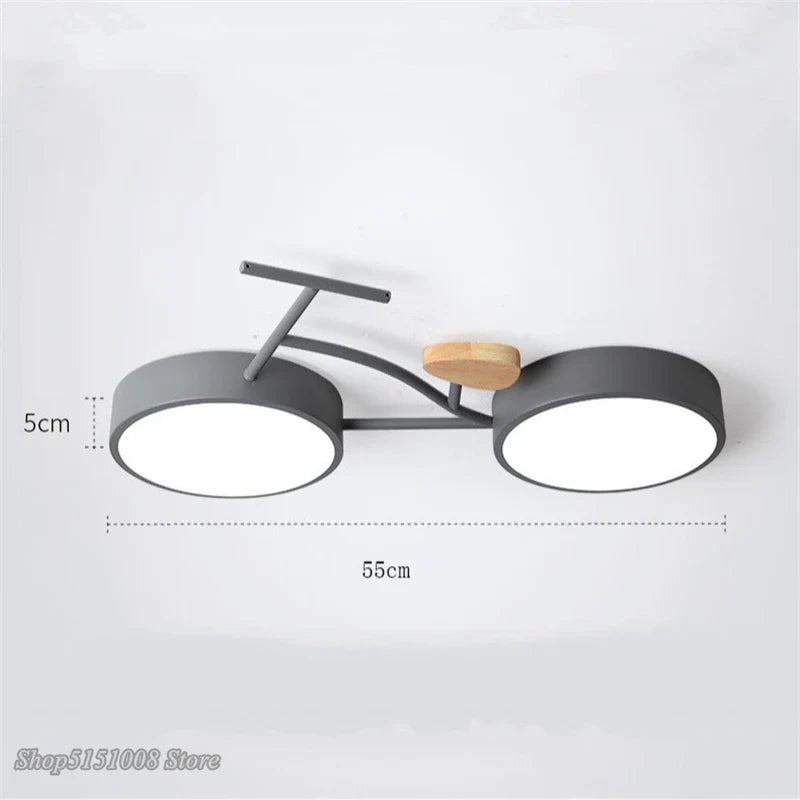 Plafonnier LED Nordic 3 couleurs température vélo - Lampe enfant pour chambre de bébé en vert, blanc et gris