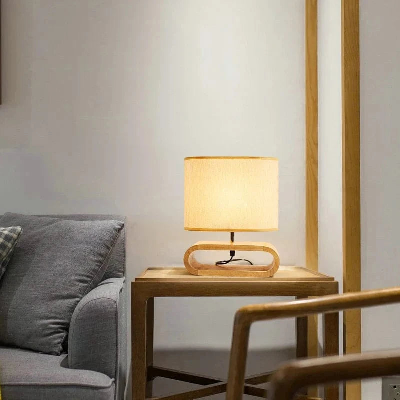 Lampe de table nordique en bois - Créativité moderne avec abat-jour en lin