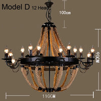 Lustre vintage en corde de chanvre avec abat-jour en fer pour bars et cafés - Style Bohème Industriel