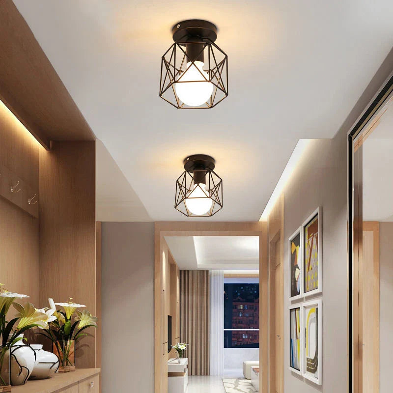 Plafonnier Rétro Doré à LED en Métal pour Balcon et Couloir