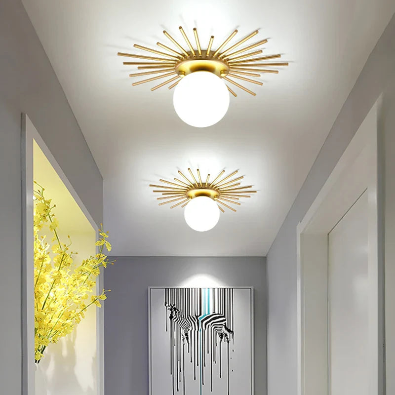 Plafonnier Doré Luxe Nordique Feuille de Lotus - Montage en Surface