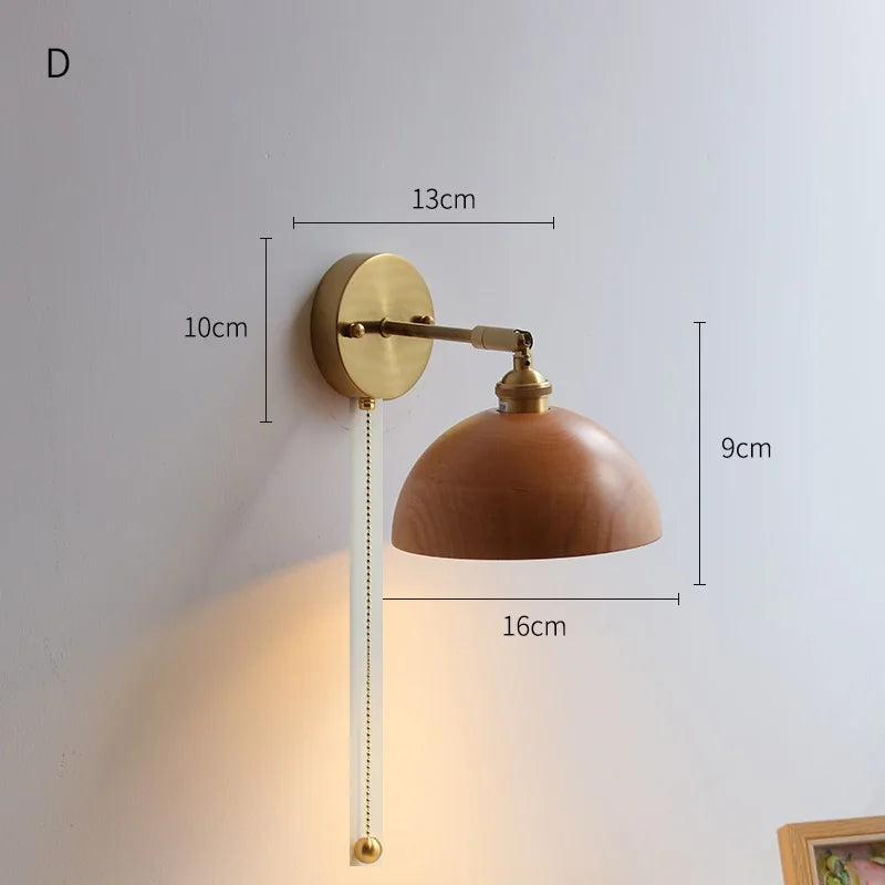 Applique murale nordique moderne en bois à led avec chaîne à tirer - Marque iwhd