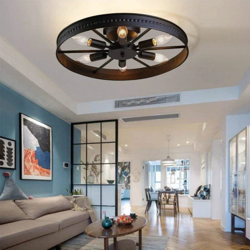 Plafonnier Rond Industriel Rétro Américain en Fer Décoratif