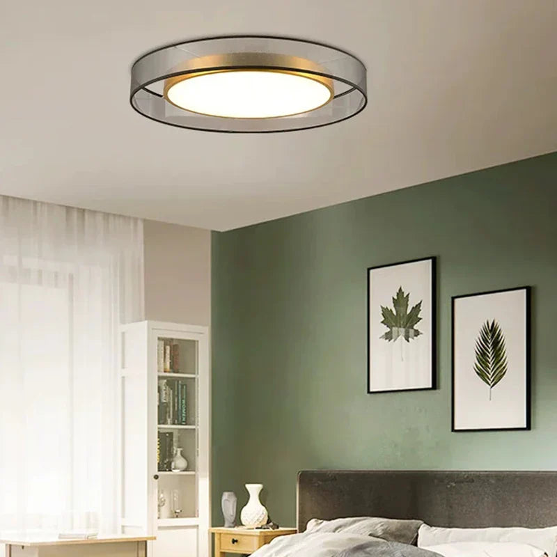 Plafonnier LED rond design et élégant avec lanternes Jianmei hall en tissu de cuivre