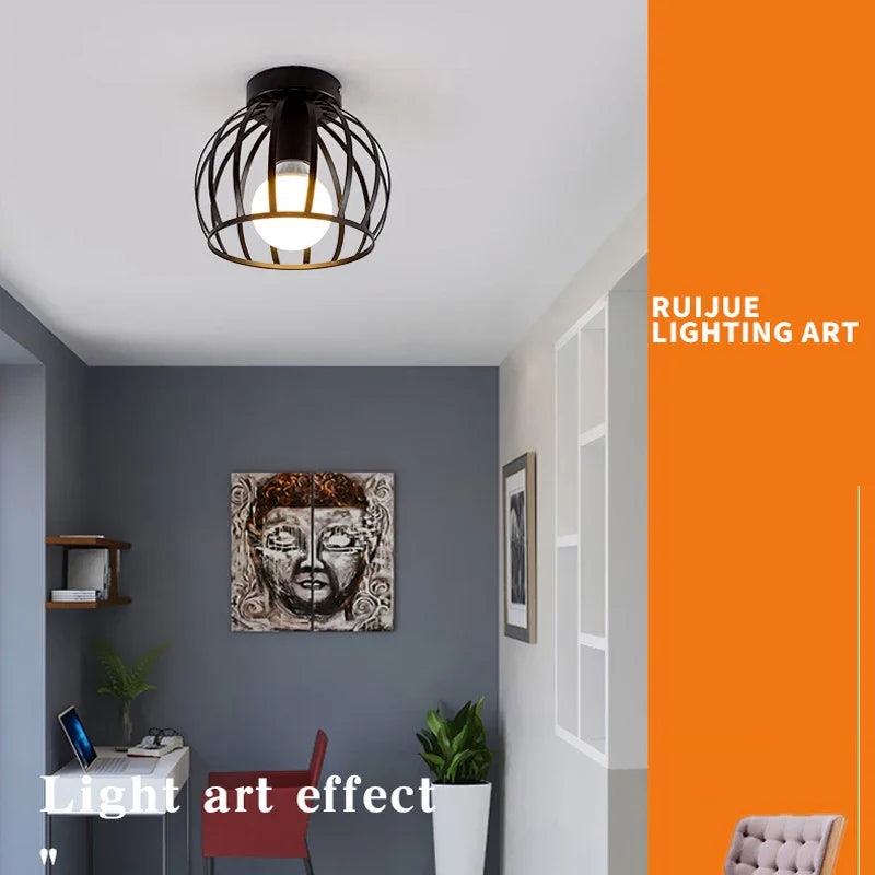 Plafonnier Rétro Doré à LED en Métal pour Balcon et Couloir