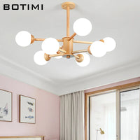 Lustre en Bois et Verre LED pour Salle à Manger et Hall