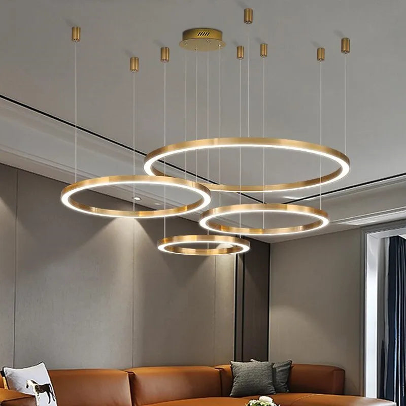 Lustre LED Moderne brossé avec Anneau Lumineux - Éclat Design