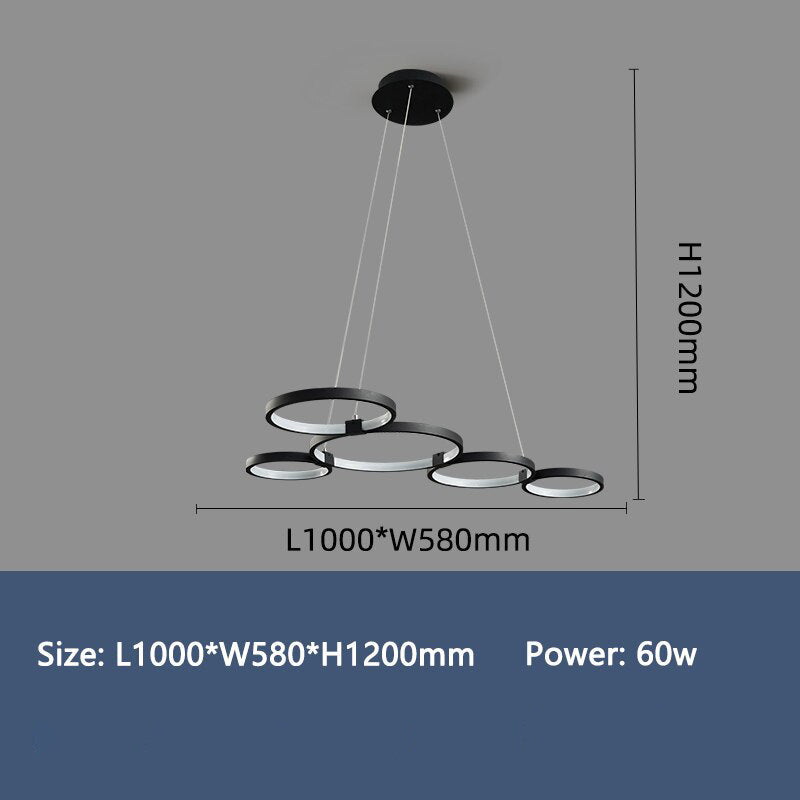 Lustre Hirva avec anneaux LED suspendus