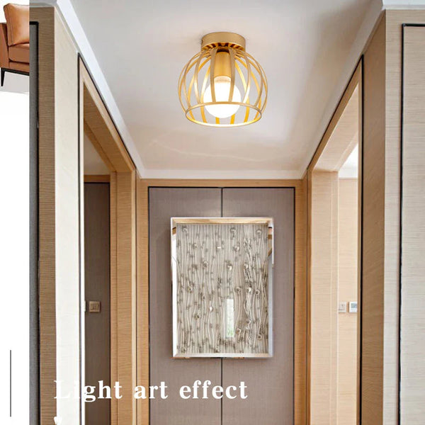 Plafonnier Rétro Doré à LED en Métal pour Balcon et Couloir