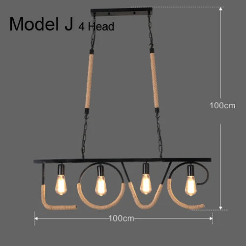 Lustre vintage en corde de chanvre avec abat-jour en fer pour bars et cafés - Style Bohème Industriel