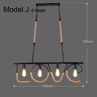 Lustre vintage en corde de chanvre avec abat-jour en fer pour bars et cafés - Style Bohème Industriel