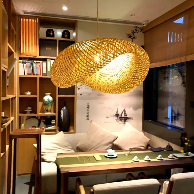Suspension vintage en bambou et rotin fait main - Style Japonais
