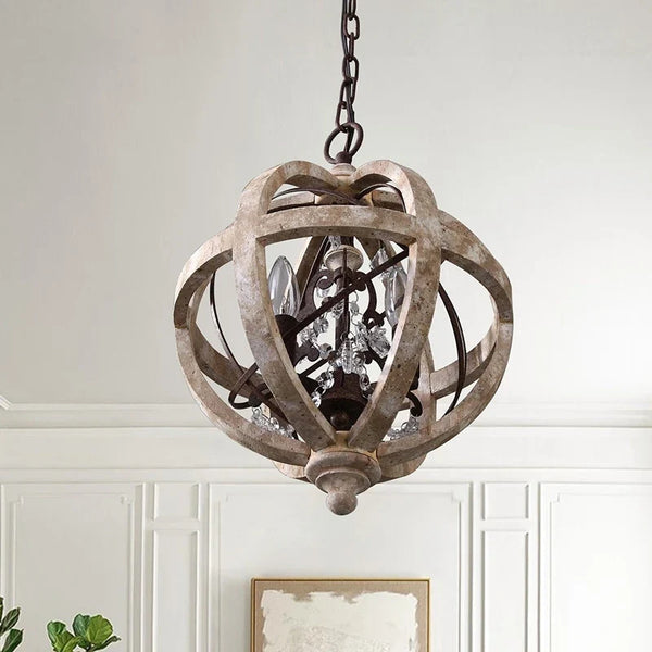 Lustre suspendu en bois massif rétro LED moderne Loft Suspension cristal