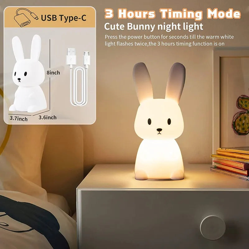 Veilleuse Lapin Mignon en Silicone USB pour Enfants Kawaii - Marque Lapin Câlin