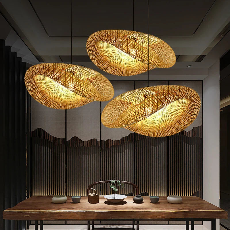 Suspension vintage en bambou et rotin fait main - Style Japonais