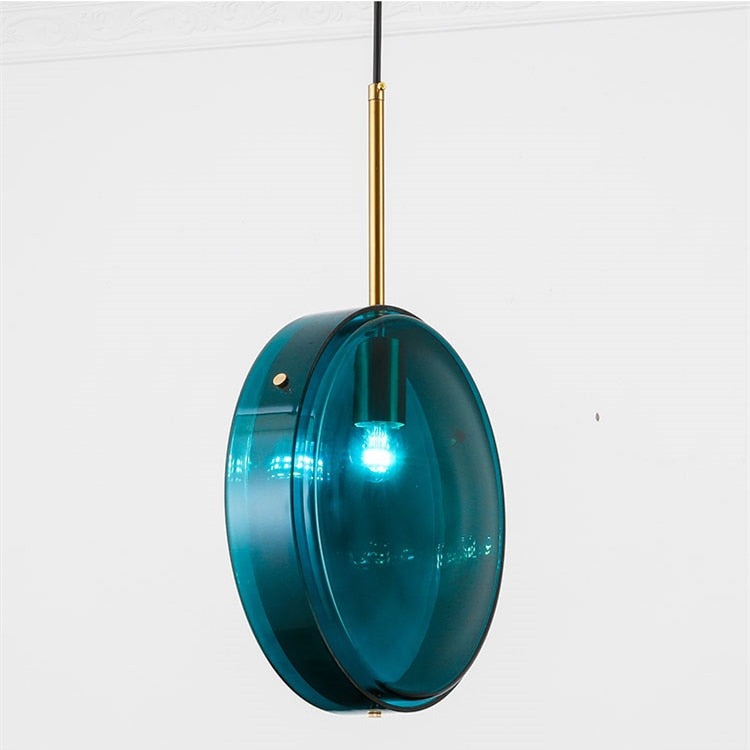 Suspension Harpais en verre bleu.