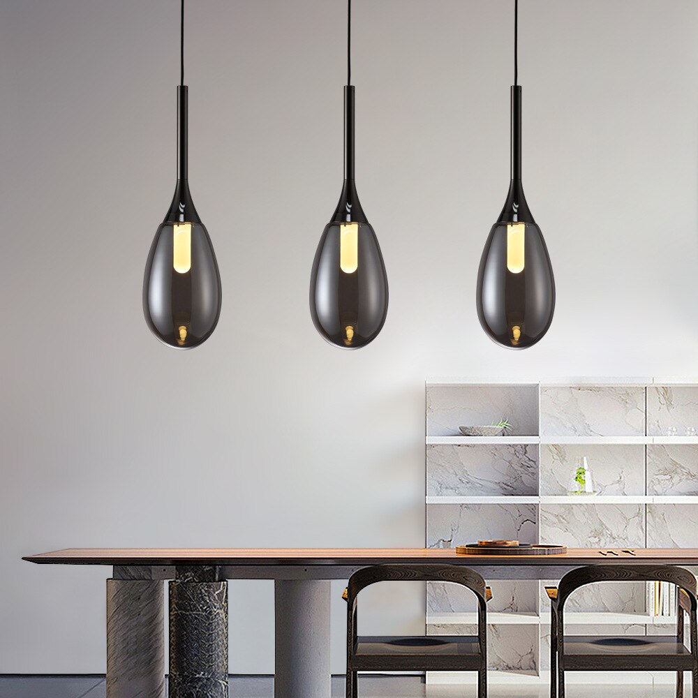 Suspension LED Saeli en verre fumé