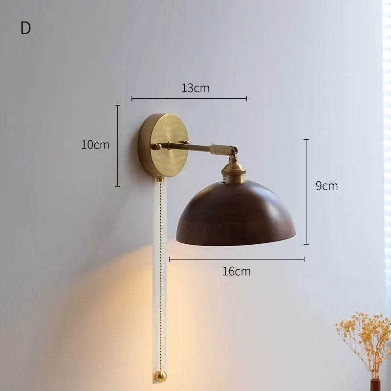 Applique murale nordique moderne en bois à led avec chaîne à tirer - Marque iwhd