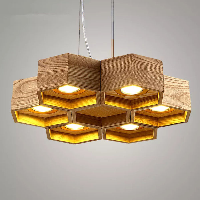 Plafonnier Led "Ruche de Lumière" en bois massif