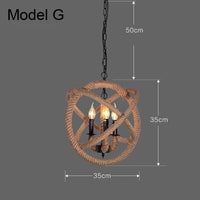 Lustre vintage en corde de chanvre avec abat-jour en fer pour bars et cafés - Style Bohème Industriel