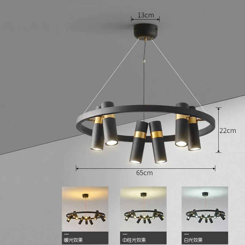Lustre LED rotative en fer forgé - Design moderne