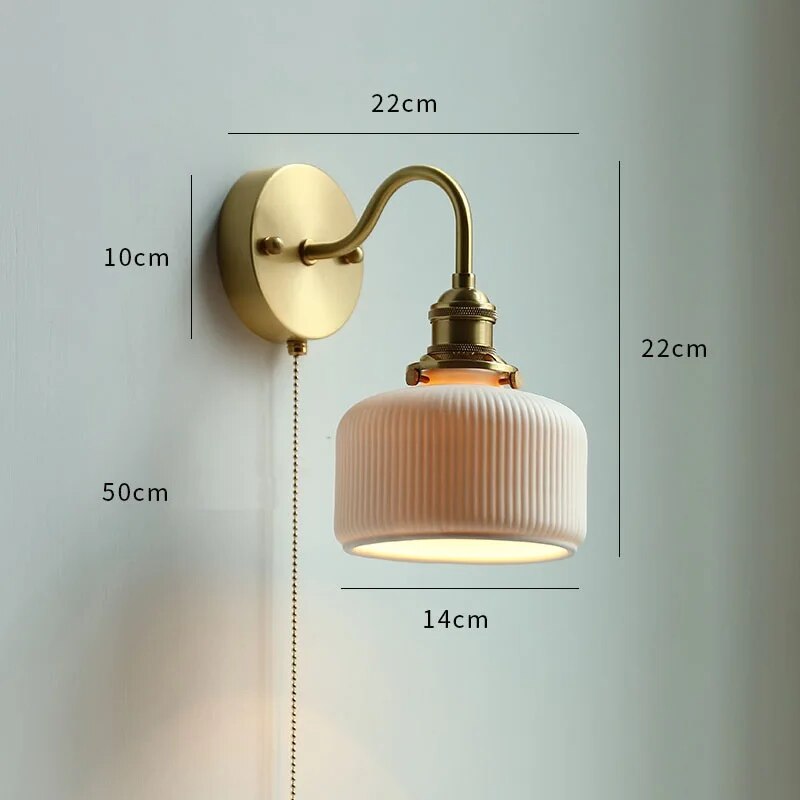 Plafonnier LED Nordique Cuivre avec Interrupteur à Tirage