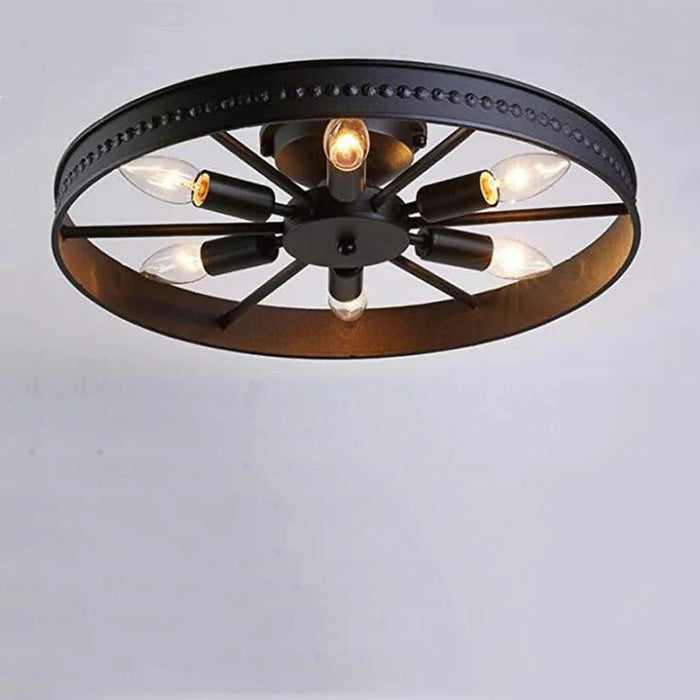 Plafonnier Rond Industriel Rétro Américain en Fer Décoratif