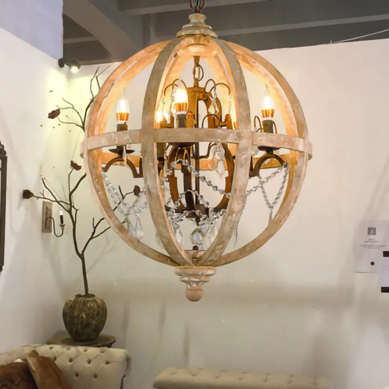 Lustre suspendu en bois massif rétro LED moderne Loft Suspension cristal