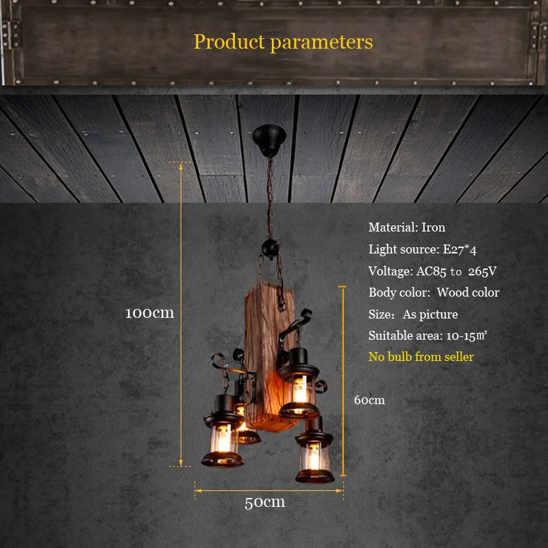 Suspension industrielle en bois et verre - Collection Lumino