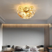 Lustre en verre rond Deyidn Luxe Or pour Villa - Salle à Manger et Chambre