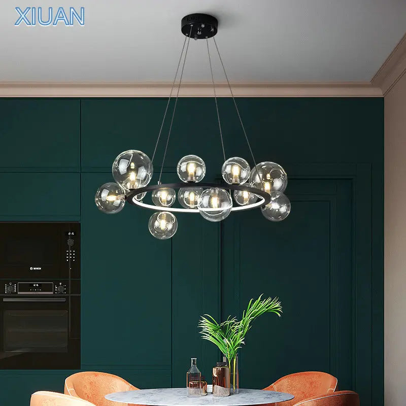 Lustre Verre Moderne LED Noir & Or 