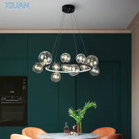 Lustre Verre Moderne LED Noir & Or 
