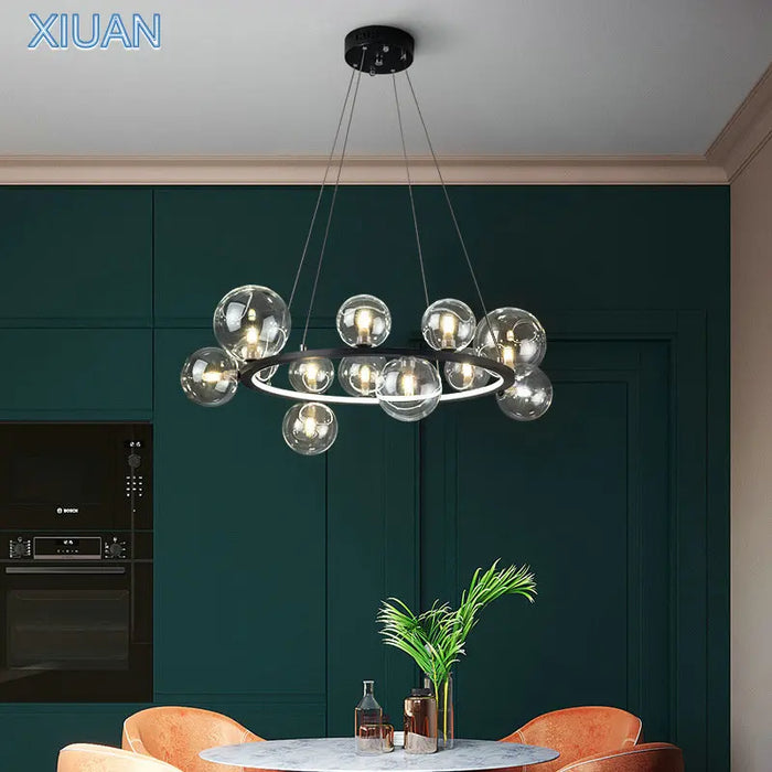 Lustre Verre Moderne LED Noir & Or 
