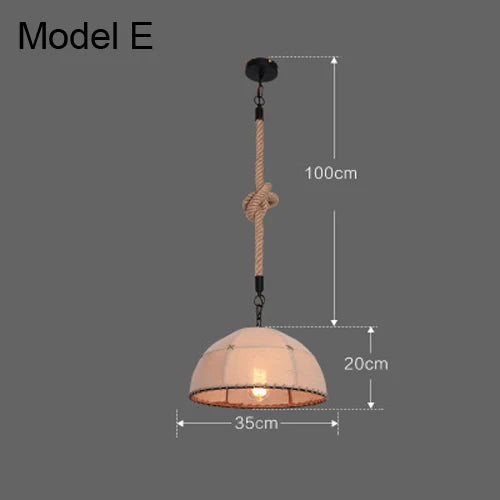 Lustre vintage en corde de chanvre avec abat-jour en fer pour bars et cafés - Style Bohème Industriel